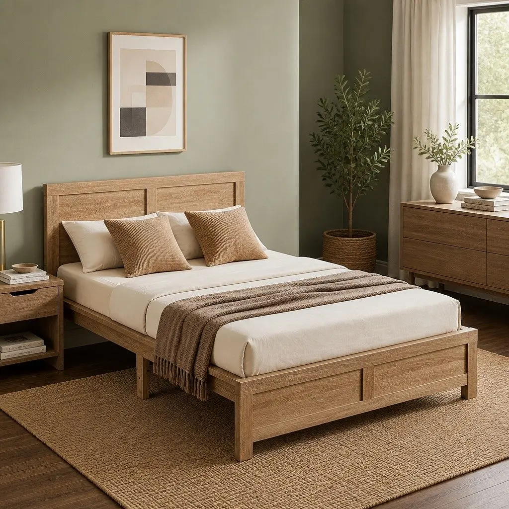 Single Bed Frame Walnut Colour Wooden Base Durable Construction for Adults Kids Bedroom