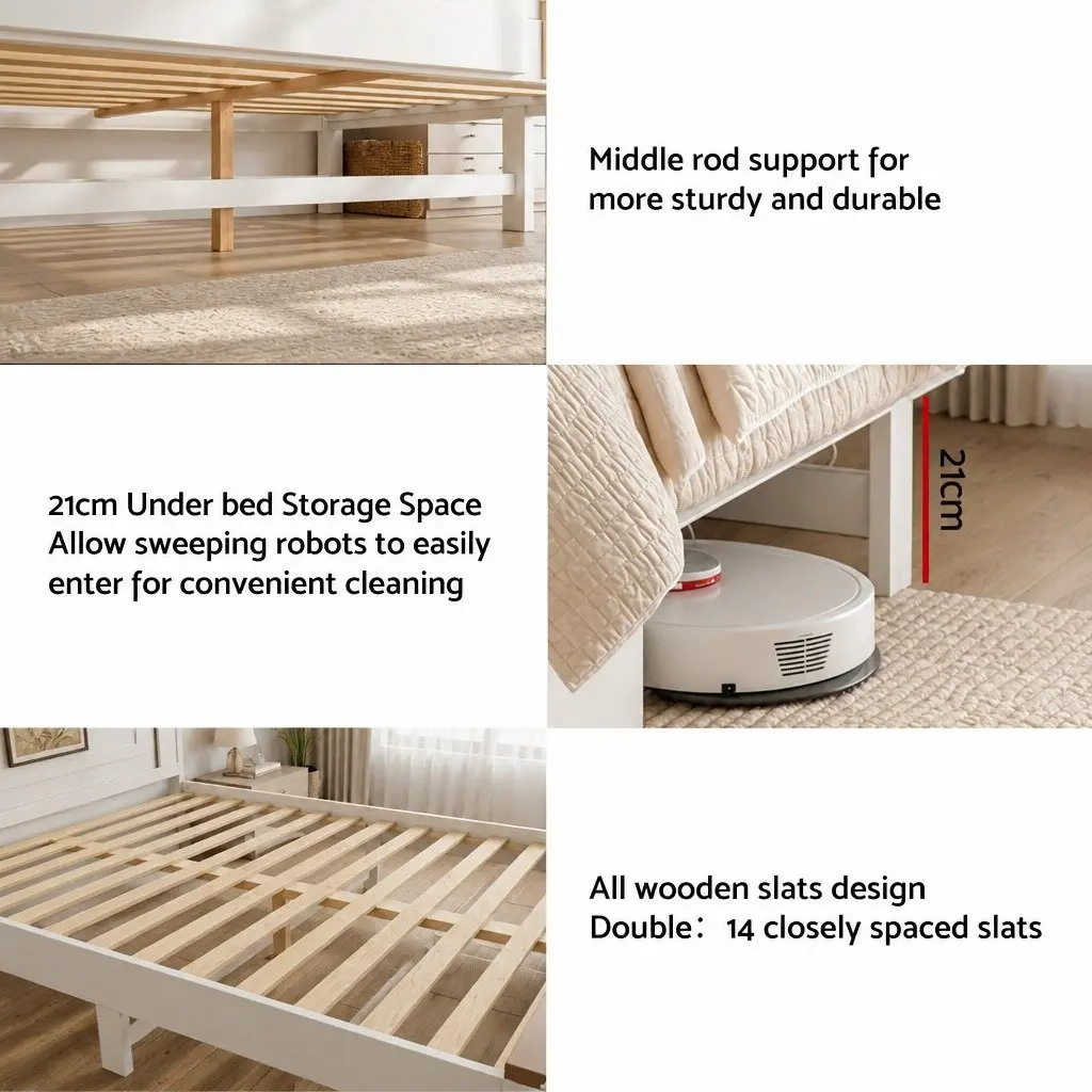 Queen Wooden Bed Frame 108cm Headboard with 2 Storage Drawers White
