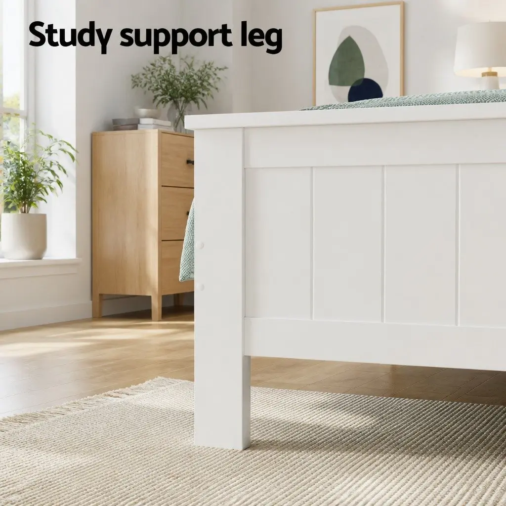 Double Bed Frame Wooden White Headboard Storage Shelves for Kids Adults Bedroom