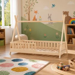 Stylish House Bed Frame for Kids – Natural Wood