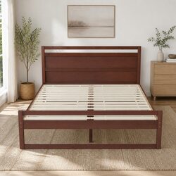 Walnut Wooden Double Bed Frame for Elegant Bedrooms