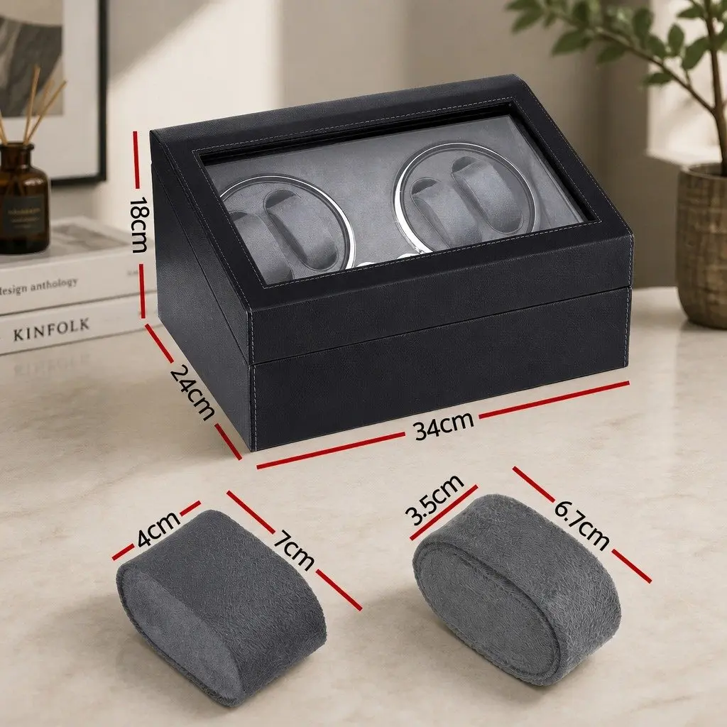 Automatic Watch Winder Dual Box LED Black Dual Rotation Storage Display Case