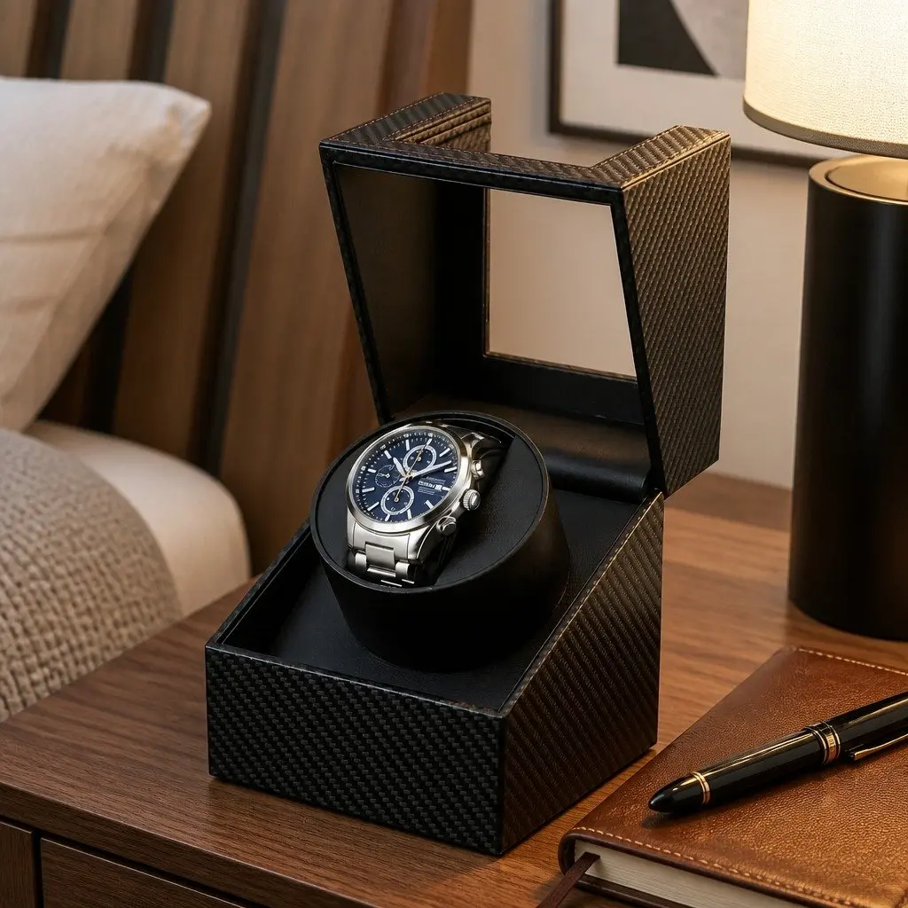 Watch Winder Box Automatic Single Quiet Motor Black Desktop Display Case