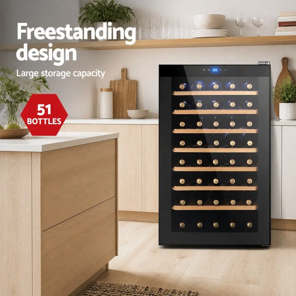 Wine Fridge 51 Bottles Black Compressor Touch Control LED Interior Lighting