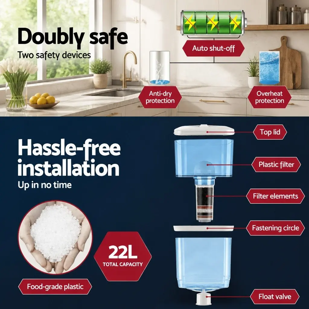 Water Dispenser Benchtop 22L Hot Cold Room Temperature 7-Stage Filtration System White