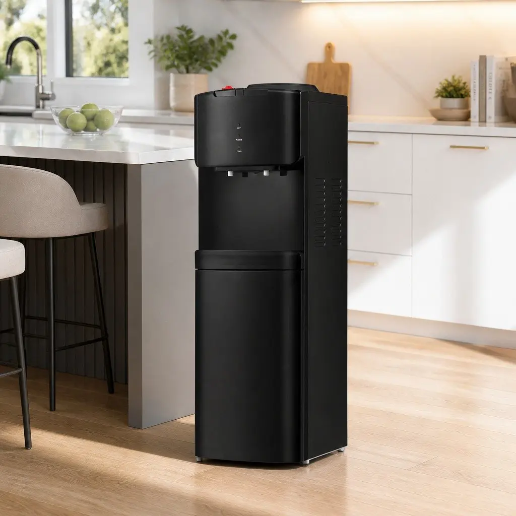 Water Dispenser Top Loading Black Dual Taps Hot Cold Adjustable Tray Child Lock