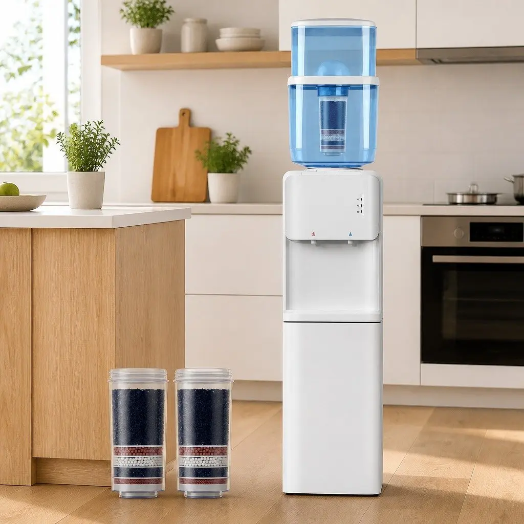 Water Cooler Dispenser 22L Top Loading Hot Cold Dual Taps 7 Stage Filtration White