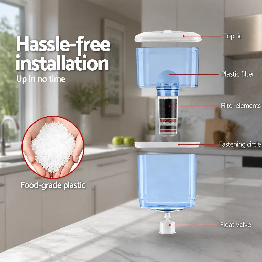 Water Cooler Dispenser 22L Refillable Filter Bottle 7-Stage Filtration System Blue