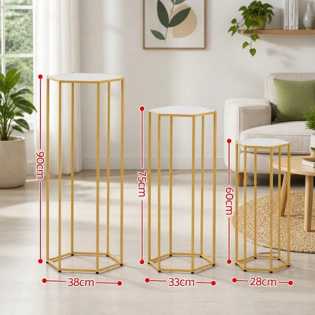 3 Piece Hexagon Wedding Stand Set Metal Pedestal Backdrop Display Plinth Gold