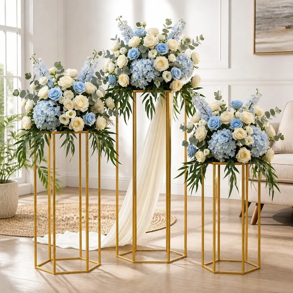 3 Piece Hexagon Wedding Stand Set Metal Pedestal Backdrop Display Plinth Gold