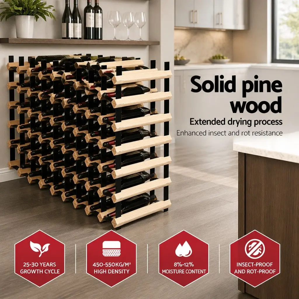 Wine Rack 110 Bottle Storage Holder Pine Wood Steel Frame