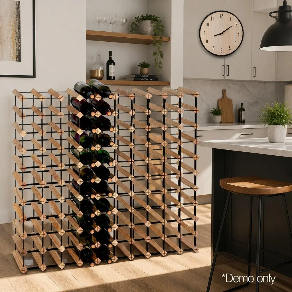 Wine Rack 110 Bottle Storage Holder Pine Wood Steel Frame