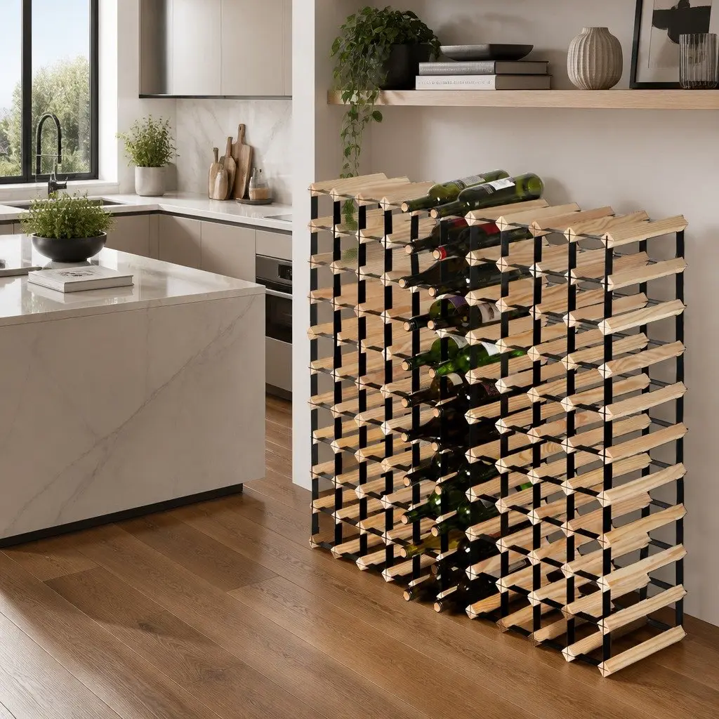 Wine Rack 110 Bottle Storage Holder Pine Wood Steel Frame