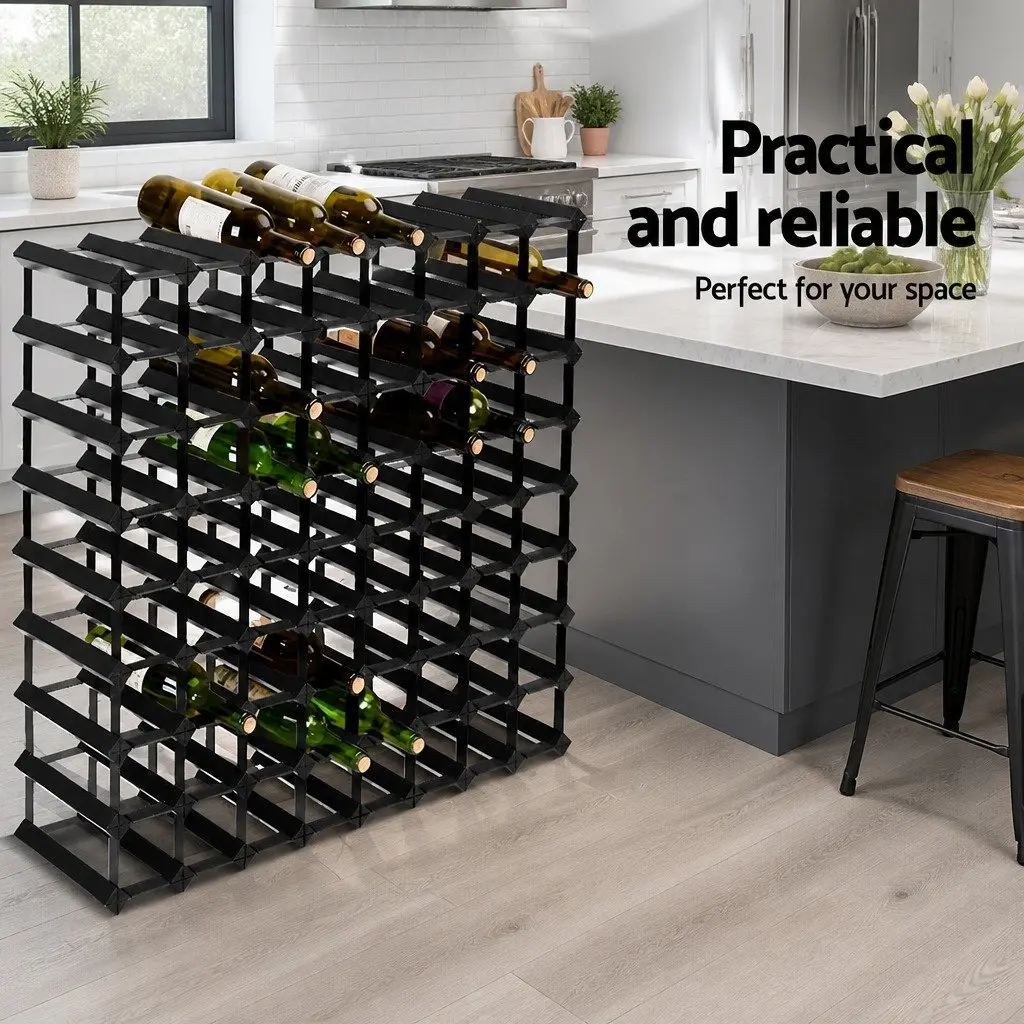 Wine Rack 72 Bottle Black Timber Pine Wood Steel Interlocking Display Storage
