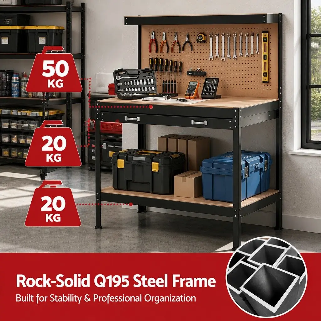 Workbench 120cm Ultra-Wide Drawer Integrated Pegboard Storage