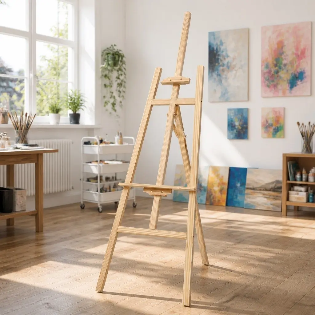 Floor Easel Pine Wood Adjustable Height A-Frame for Canvas Painting Art Display