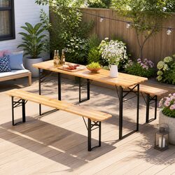 3 Piece Outdoor Dining Set Wooden Bench Table Patio Lounge Foldable Garden