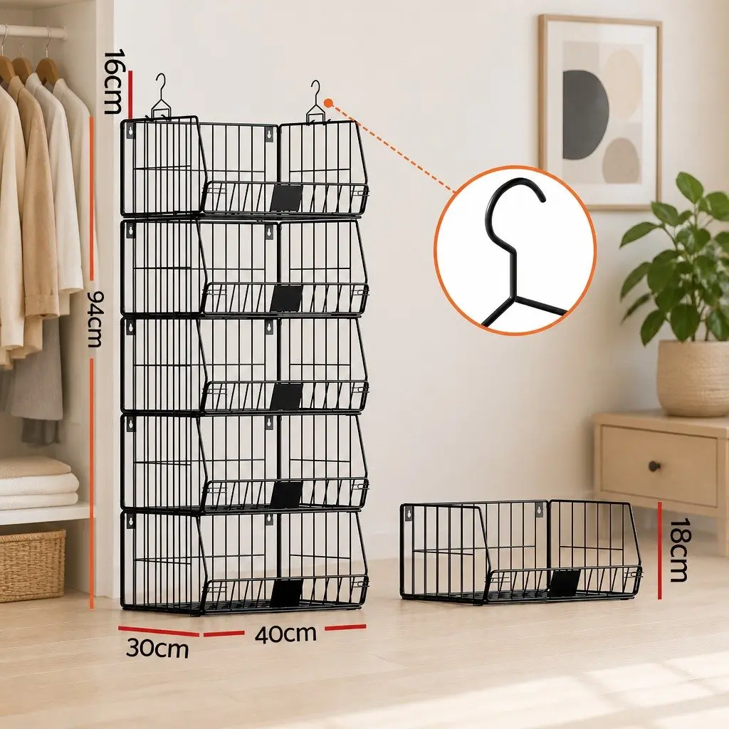 5 Tier Stackable Closet Organizer Hanging Storage Shelves Wardrobe Clothes