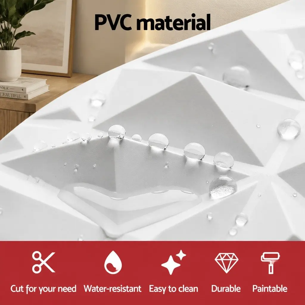 3D Wall Panels 50x50cm Diamond Pattern Decorative PVC Set 15 White