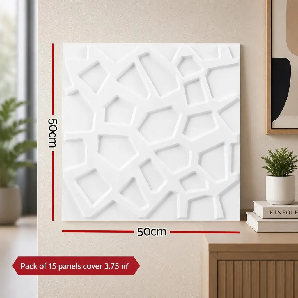PVC Decorative Wall Panels 50x50cm Set of 15 Lightweight 3D Feature Panels for Home Interior Decor