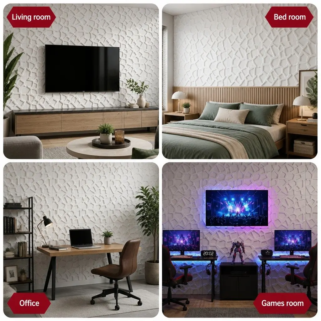 PVC Decorative Wall Panels 50x50cm Set of 15 Lightweight 3D Feature Panels for Home Interior Decor