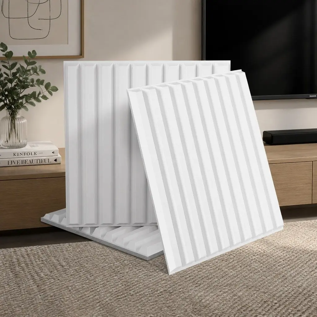 3D Vertical Wall Panels 50x50cm PVC Decorative Feature Wall White 15 Piece Set