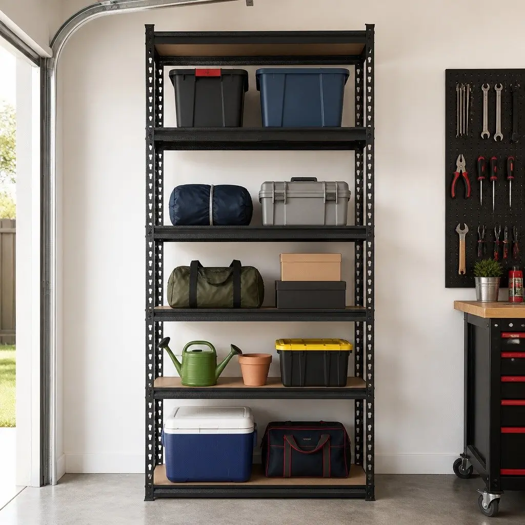 Storage Shelf Rack 6 Tier Heavy Duty Steel Adjustable Beams Matte Black