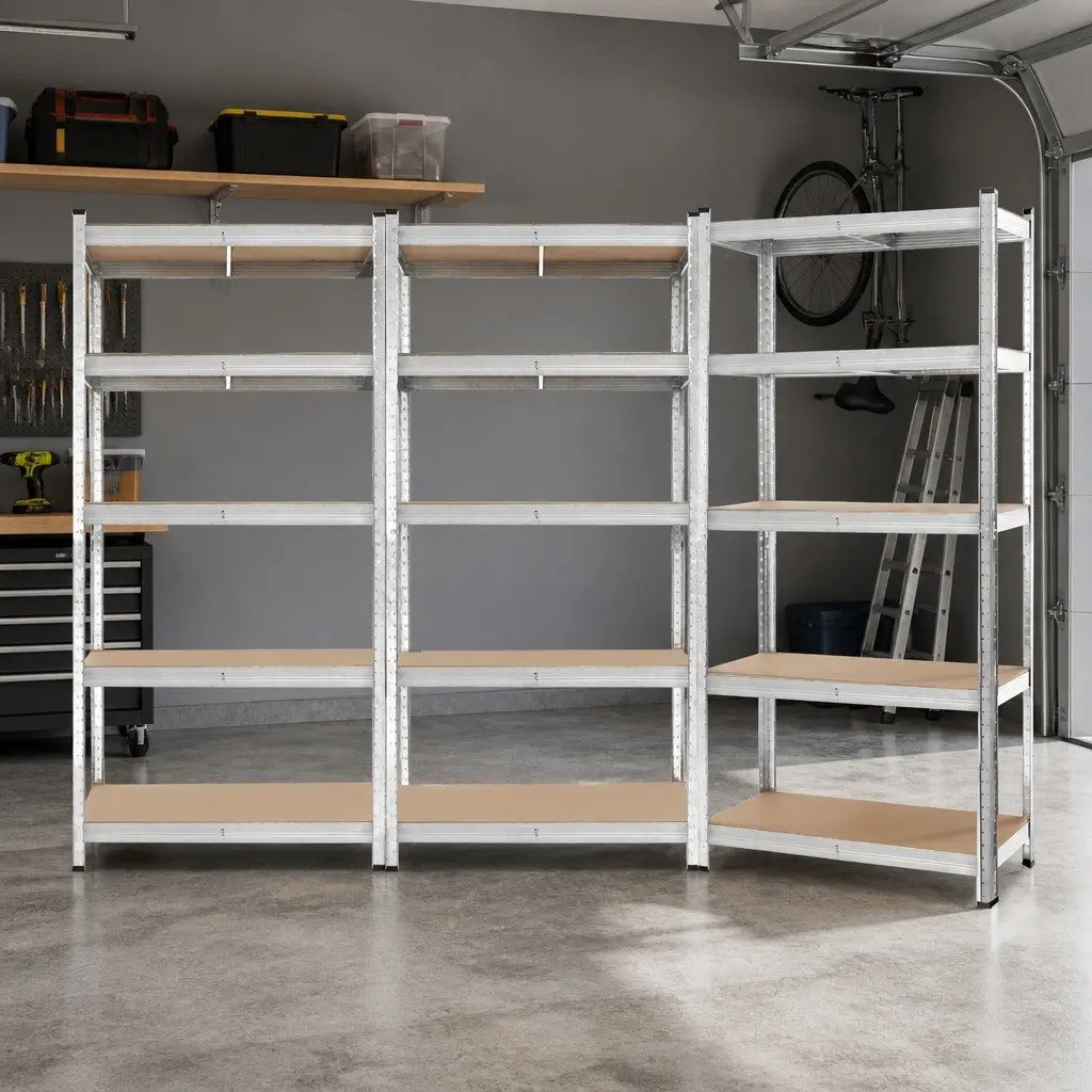 Storage Shelf Rack 3x1.8M Heavy-Duty Adjustable Beams Metal Racking Unit Silver