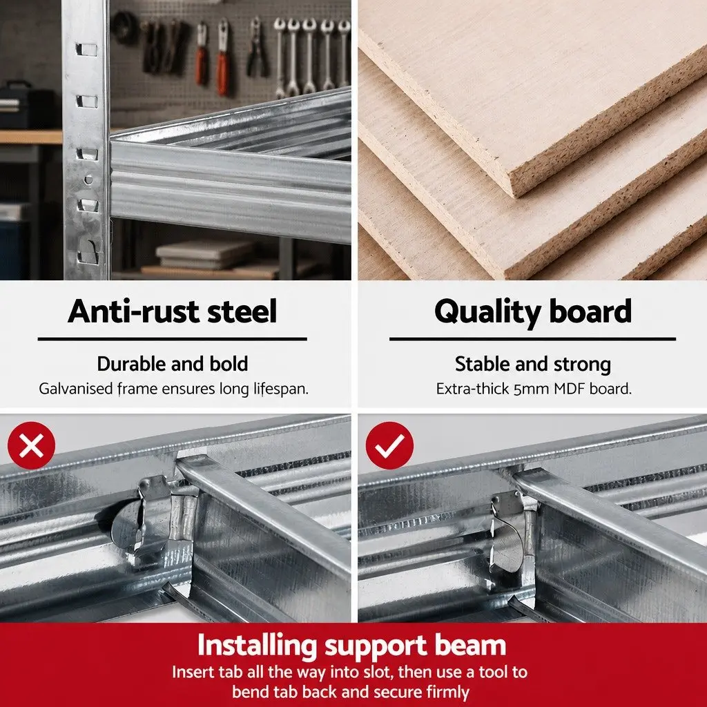 Storage Shelf Rack 3x1.8M Heavy-Duty Adjustable Beams Metal Racking Unit Silver