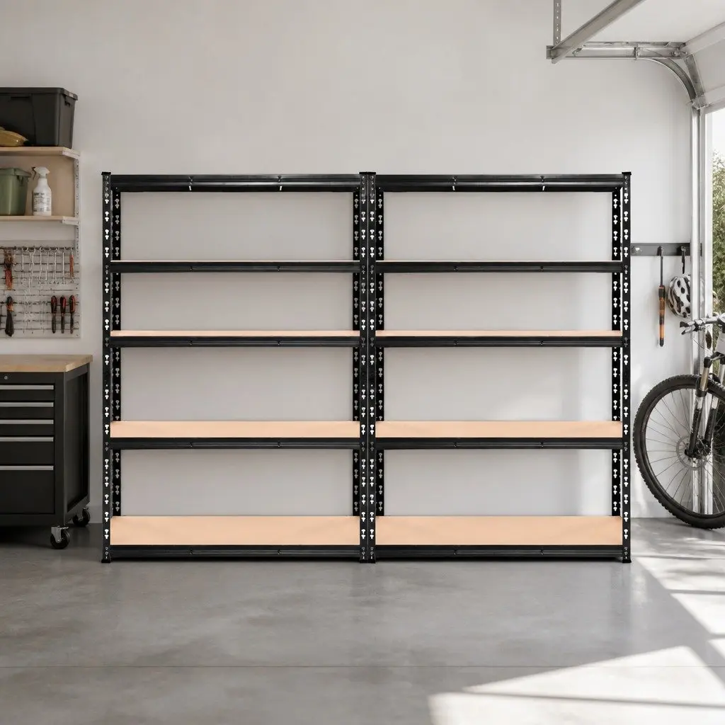 Heavy-Duty Garage Storage Shelving Rack 2.4M Adjustable Beams Black