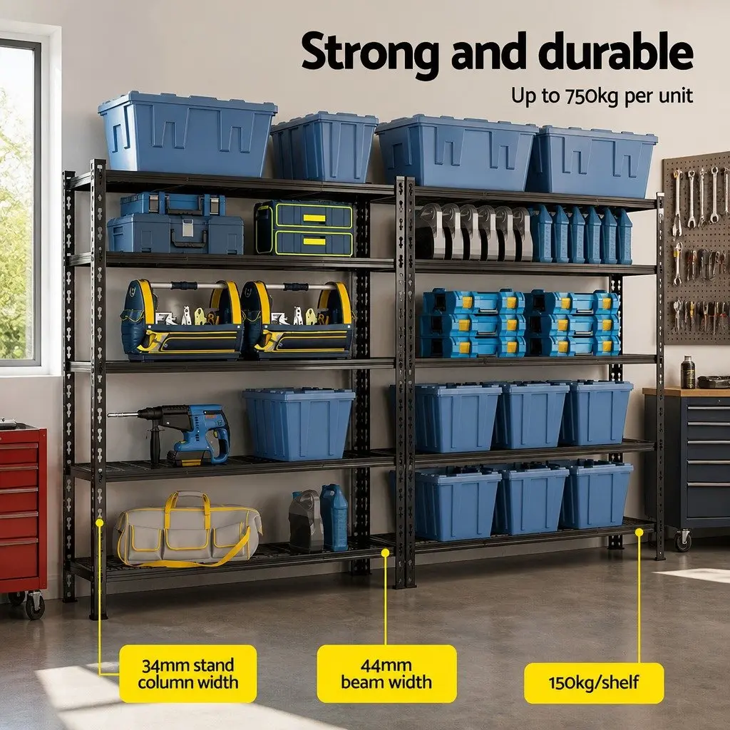 Heavy-Duty 5-Tier Steel Garage Storage Shelving Rack 1.8M Warehouse Workshop