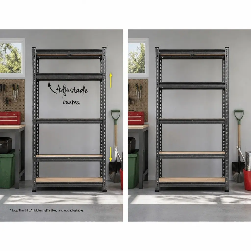Storage Shelving Rack 2x1.5M Heavy-Duty Steel Construction Adjustable Beams 5 Shelves