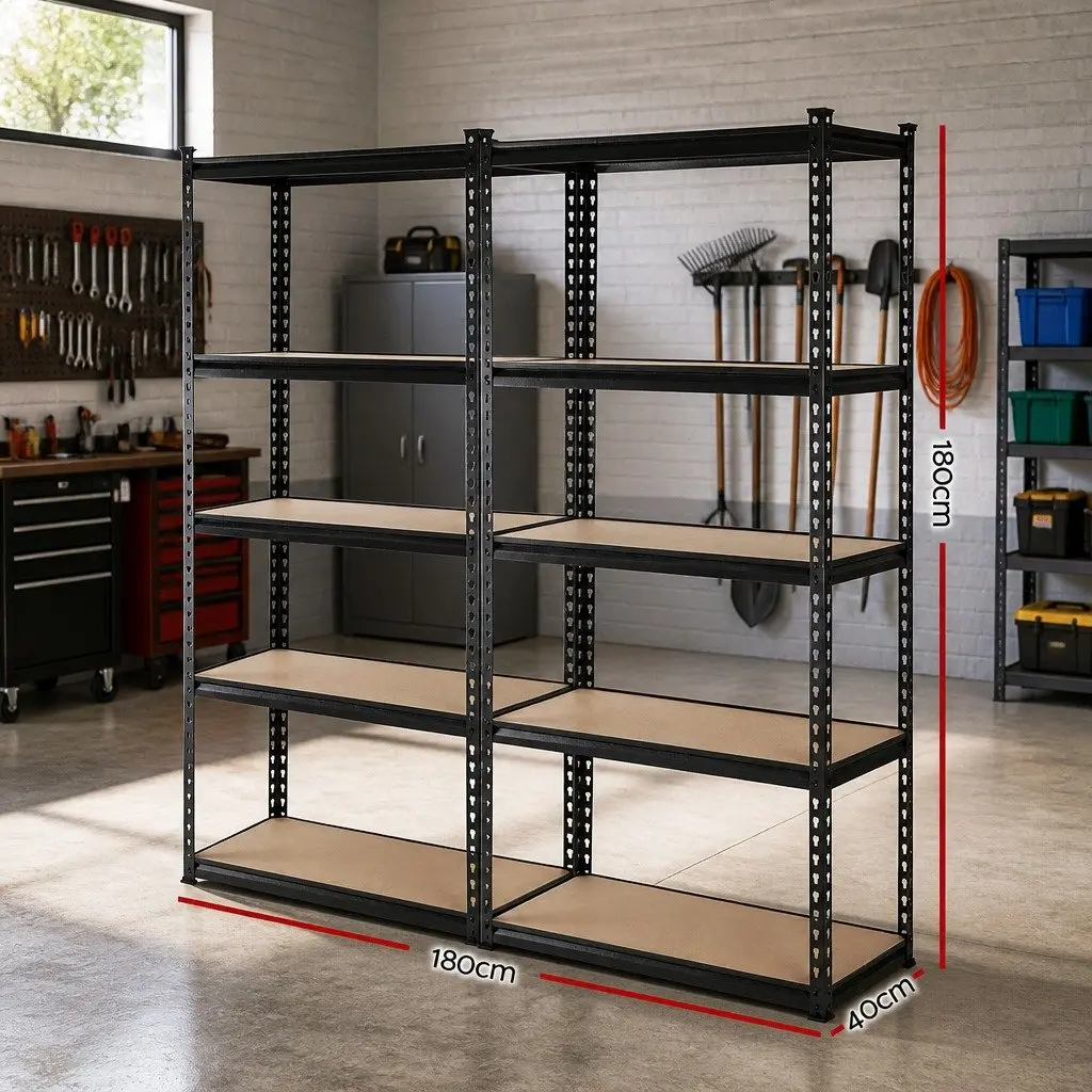 Garage Shelving Unit 2x1.8M Adjustable Anti-Rust Steel Storage Shelf Black