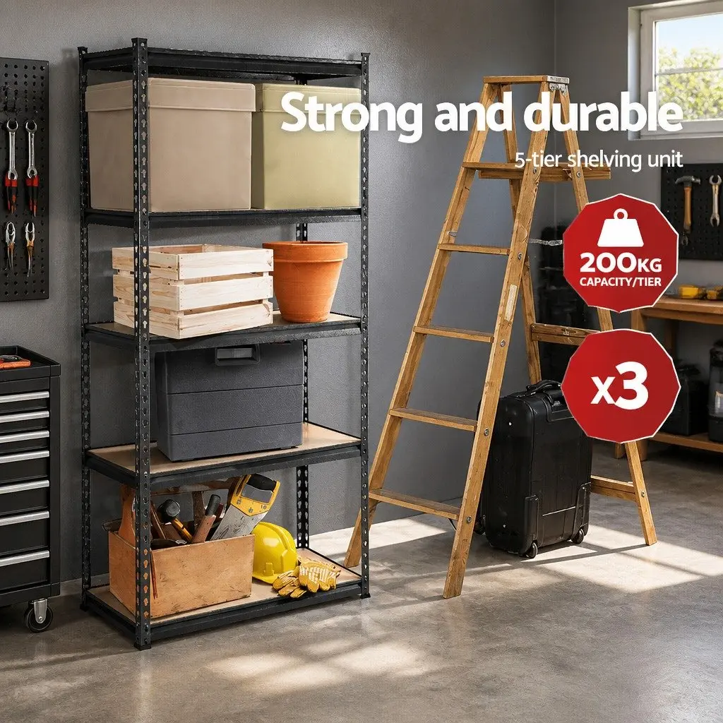 5-Tier Steel Shelving Rack Adjustable Heavy-Duty Storage Unit for Garage Workshop Warehouse