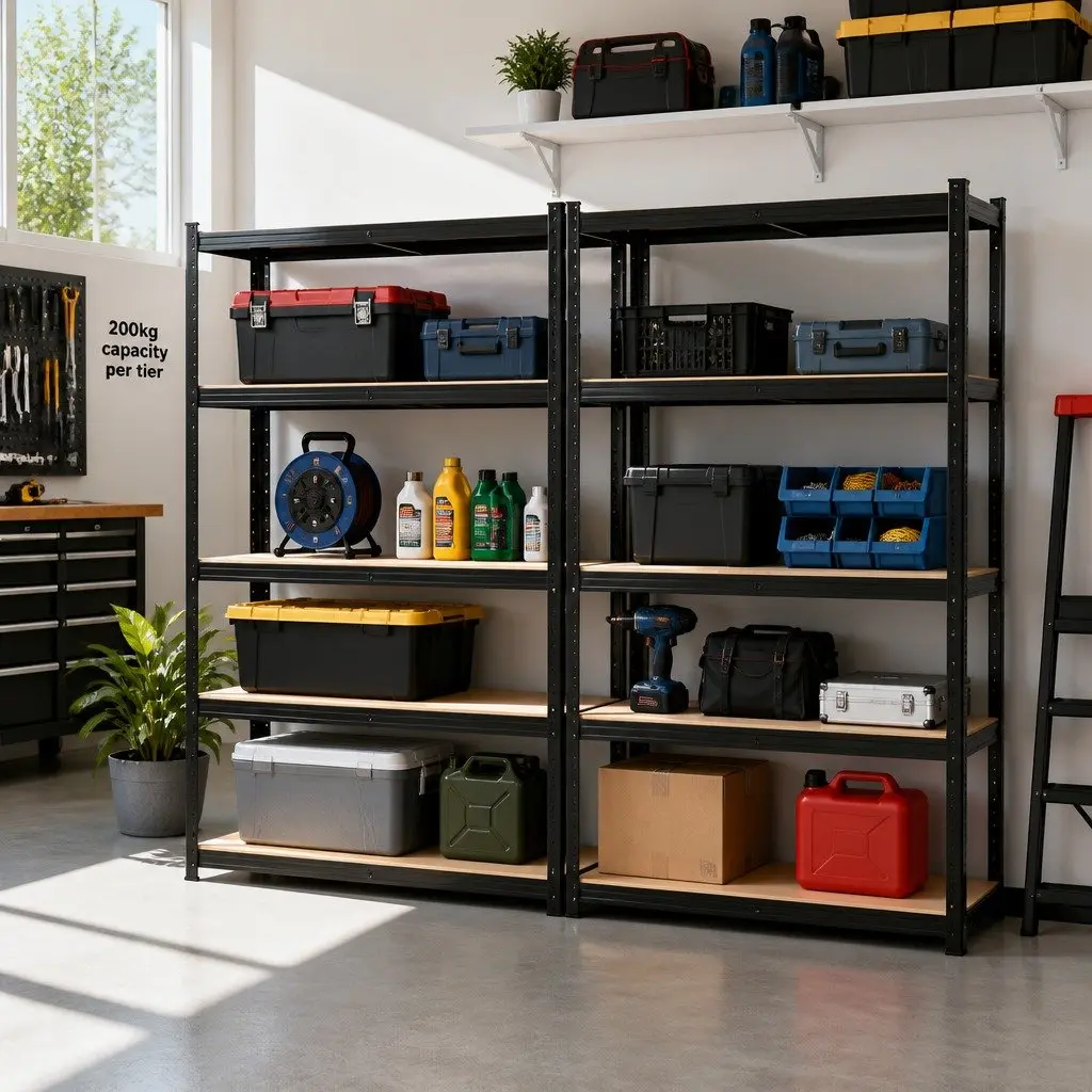 Garage Shelving Rack 2x1.8M Heavy-Duty Adjustable Beam Boltless Assembly Black