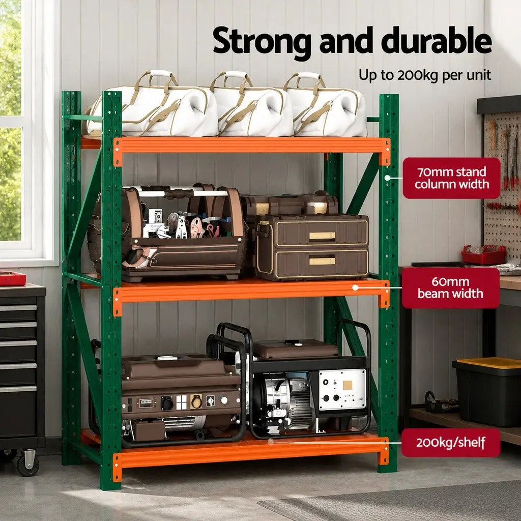 Heavy Duty Garage Shelving 1.5M Adjustable Metal Storage Rack with 200kg Capacity per Shelf