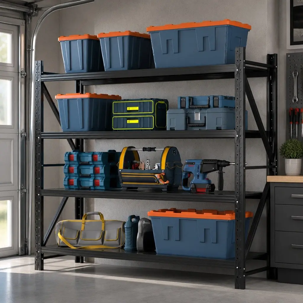Garage Shelving Unit 2M x 1.8M Heavy-Duty Storage Rack Adjustable Height Black