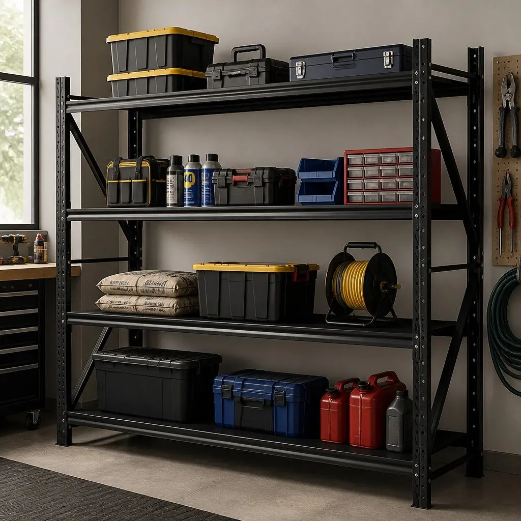 Garage Shelving Unit 2M x 1.8M Heavy-Duty Storage Rack Adjustable Height Black
