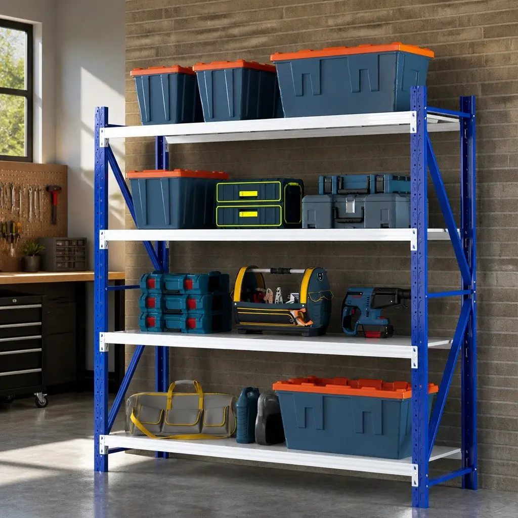 Warehouse Shelving Unit 2M x 2M Heavy-Duty Steel Storage Rack 4 Tier Adjustable Height