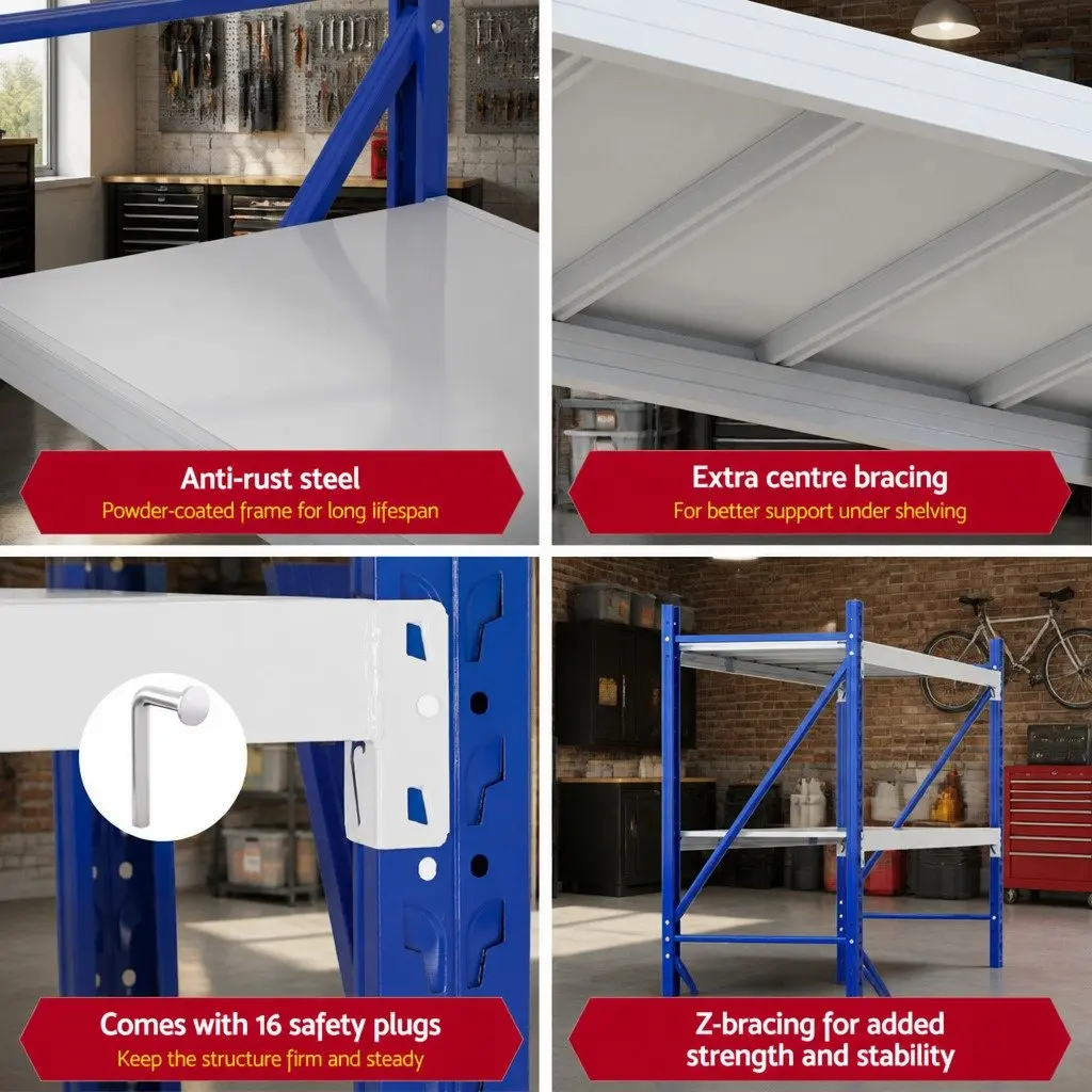 Warehouse Shelving Unit 2M x 2M Heavy-Duty Steel Storage Rack 4 Tier Adjustable Height