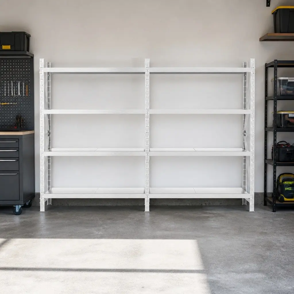 Garage Shelving Unit 3m x 2m Heavy-Duty Steel Storage Rack with Adjustable Shelves White