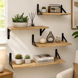 Floating Wall Shelves 4Pcs Rustic Wood Storage Display Rack Bookshelf Set