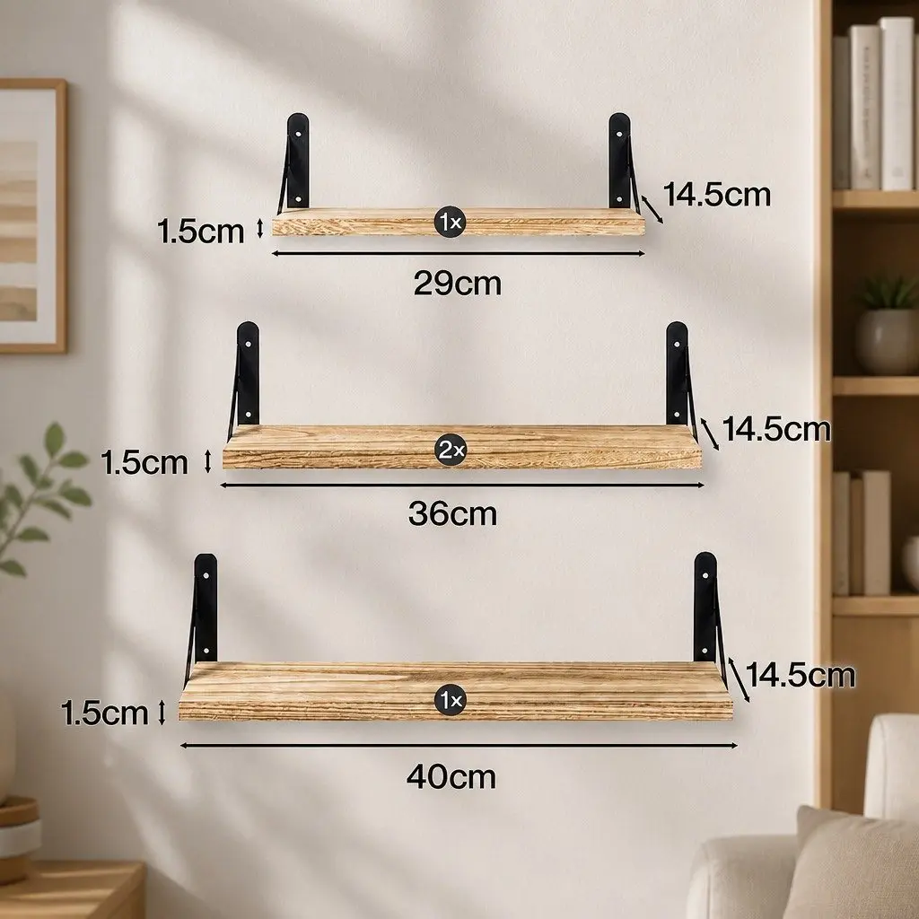 Floating Wall Shelves 4 Piece Rustic Wood Storage Display Rack