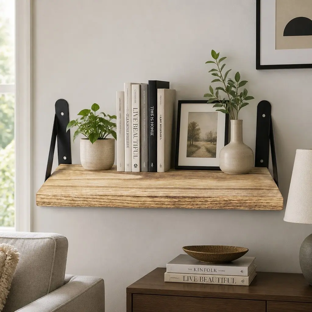 Floating Wall Shelves 4 Piece Rustic Wood Storage Display Rack