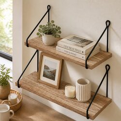 Floating Wall Mounted Shelves Rustic 2Pcs Storage Display Bedroom Living Room