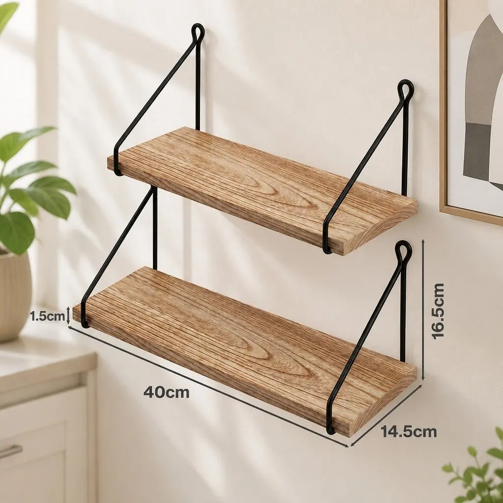Floating Wall Mounted Shelves 2 Piece Rustic Storage Display for Bedroom Living Room