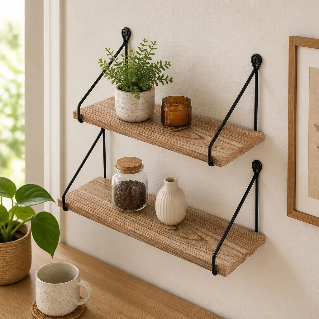 Floating Wall Mounted Shelves 2 Piece Rustic Storage Display for Bedroom Living Room