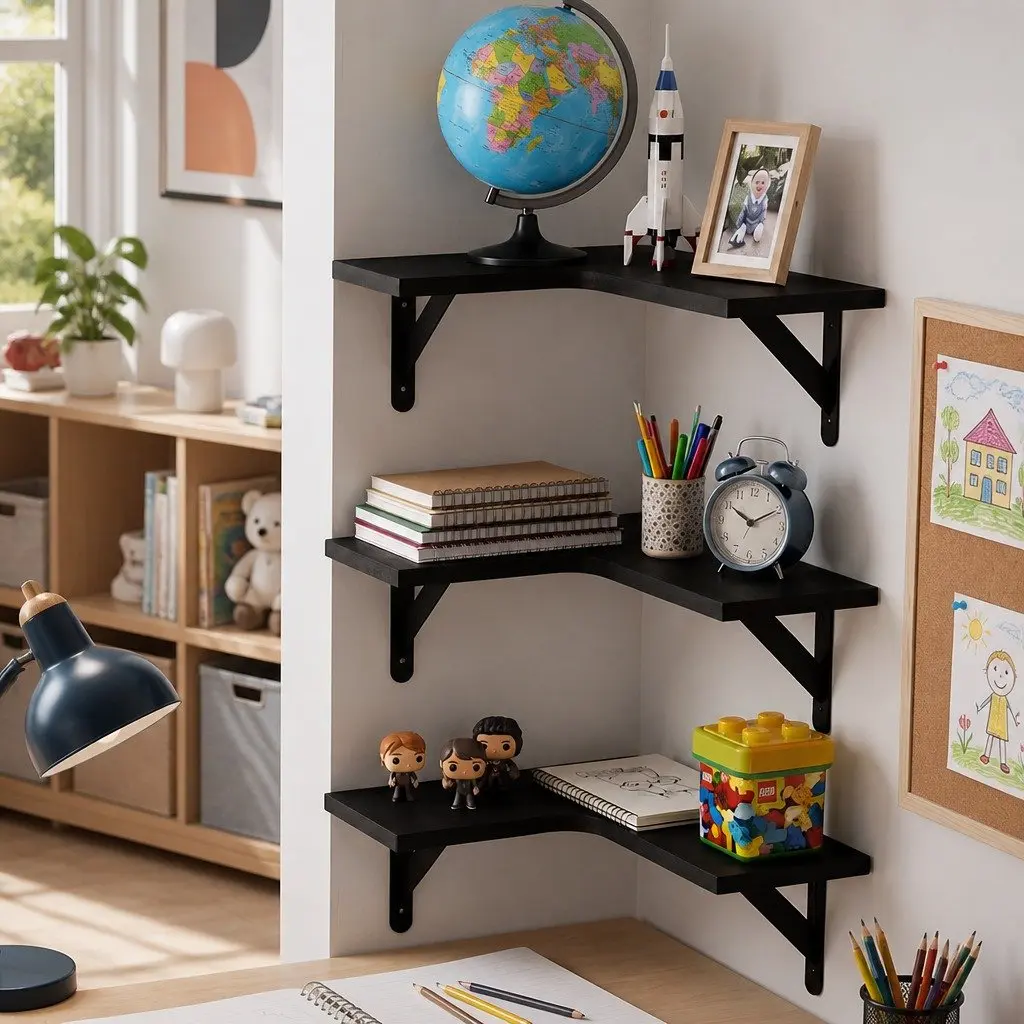 Corner Floating Shelves 3 Piece L-Shaped Wall-Mounted Storage for Kitchen Living Room