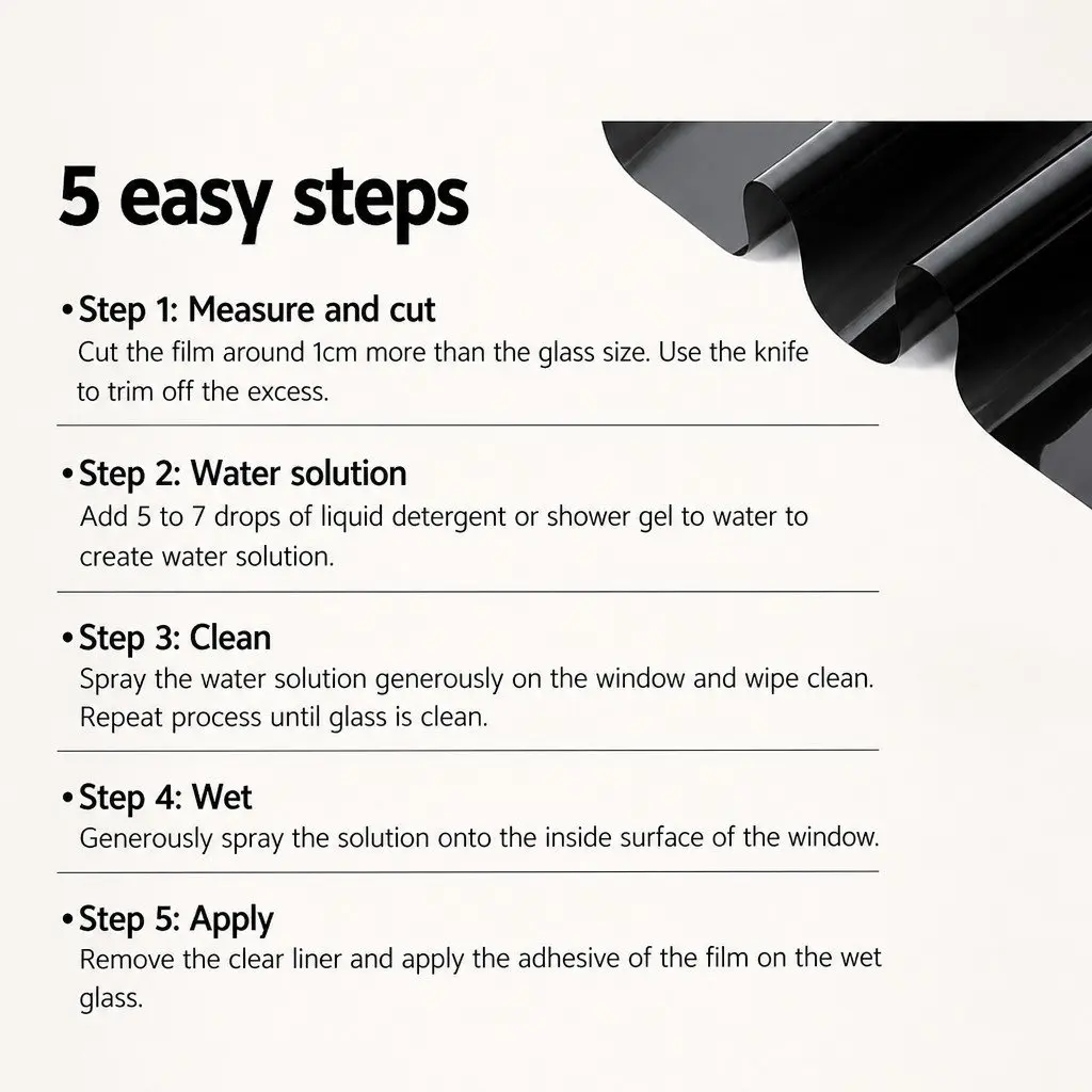 Window Tint Film Roll 76cm x 7m 5% VLT Black Automotive Glass Tinting Heat Reduction Glare Control Privacy