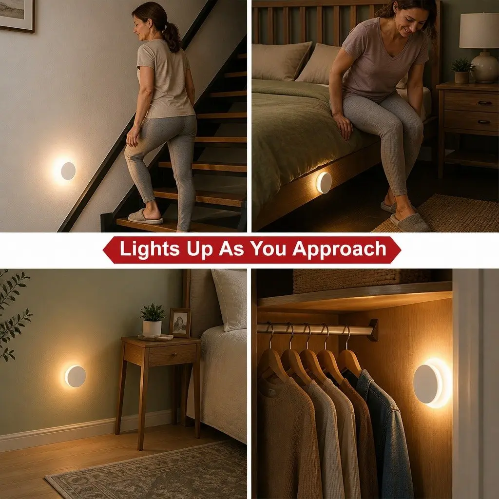 Motion Sensor Night Light USB-C Rechargeable Magnetic Mount 2 Pack